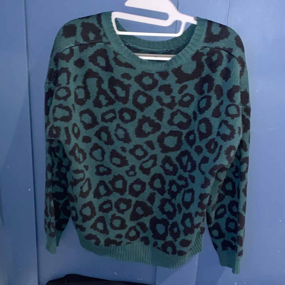 BCBGMaxAzria Green and Black Animal Print Sweater